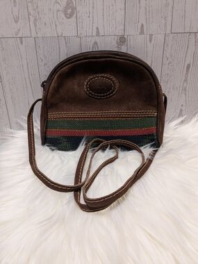 Guatemala Artisan Brown Suede Crossbody Bag Green/Red Stripe